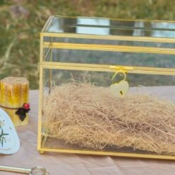 NCYP Wedding Card Box With Slot And Lock - 9.8x5.6x7.7 Inches - Gold Glass Envelope Box With Lid For Birthday Party Reception - Vintage Rectangular Centerpiece Decoration Handmade (Glass Box Only) -Terrarium Plant Hub G01A1408