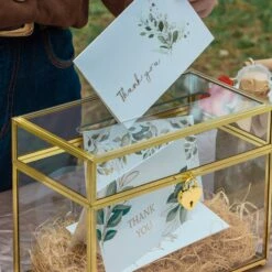 NCYP Wedding Card Box With Slot And Lock - 9.8x5.6x7.7 Inches - Gold Glass Envelope Box With Lid For Birthday Party Reception - Vintage Rectangular Centerpiece Decoration Handmade (Glass Box Only) -Terrarium Plant Hub G01A1458