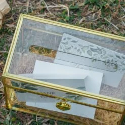 NCYP Wedding Card Box With Slot And Lock - 9.8x5.6x7.7 Inches - Gold Glass Envelope Box With Lid For Birthday Party Reception - Vintage Rectangular Centerpiece Decoration Handmade (Glass Box Only) -Terrarium Plant Hub G01A1464