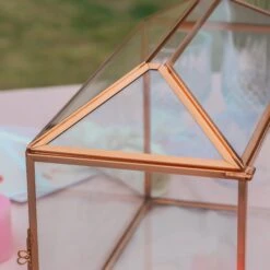 US Rose Gold Pink Pure Copper Standard Large Geometric Glass Card Box Terrarium With Slot, Lock, Handmade For Wedding Reception Wishwell -Terrarium Plant Hub G01A1620