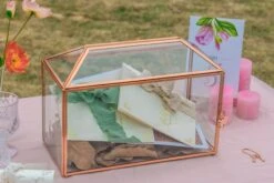 US Rose Gold Pink Pure Copper Standard Large Geometric Glass Card Box Terrarium With Slot, Lock, Handmade For Wedding Reception Wishwell -Terrarium Plant Hub G01A1716