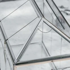 Vintage Silver Large Geometric Glass Card Box Terrarium With Slot, Heart Lock, Foot, Handmade Brass For Wedding Reception Wishwell Keepsake -Terrarium Plant Hub G01A2214