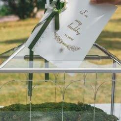 Vintage Silver Large Geometric Glass Card Box Terrarium With Slot, Heart Lock, Foot, Handmade Brass For Wedding Reception Wishwell Keepsake -Terrarium Plant Hub G01A2233