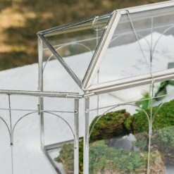 Vintage Silver Large Geometric Glass Card Box Terrarium With Slot, Heart Lock, Foot, Handmade Brass For Wedding Reception Wishwell Keepsake -Terrarium Plant Hub G01A2244