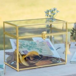Handmade Vintage Geometric Glass Card Box Organizer Terrarium With Latch For Wedding Reception -Terrarium Plant Hub G01A2440