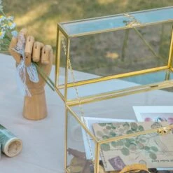 Handmade Vintage Geometric Glass Card Box Organizer Terrarium With Latch For Wedding Reception -Terrarium Plant Hub G01A2462