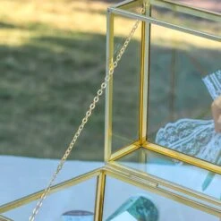 Handmade Vintage Geometric Glass Card Box Organizer Terrarium With Latch For Wedding Reception -Terrarium Plant Hub G01A2469