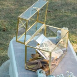 Handmade Vintage Geometric Glass Card Box Organizer Terrarium With Latch For Wedding Reception -Terrarium Plant Hub G01A2493