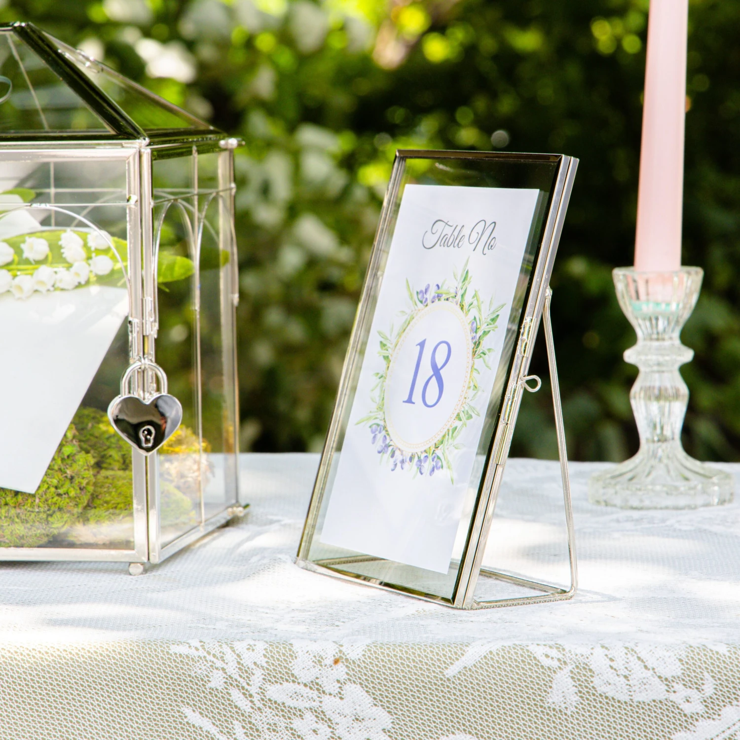 Silver Brass Tabletop Vintage Frame Geometric Ornament Plant Specimen Clip Modern Decor Card Holder 5X7" Reception 4 Silver Brass Tabletop Vintage Frame Geometric Ornament Plant Specimen Clip Modern Decor Card Holder 5X7" Reception - Image 2