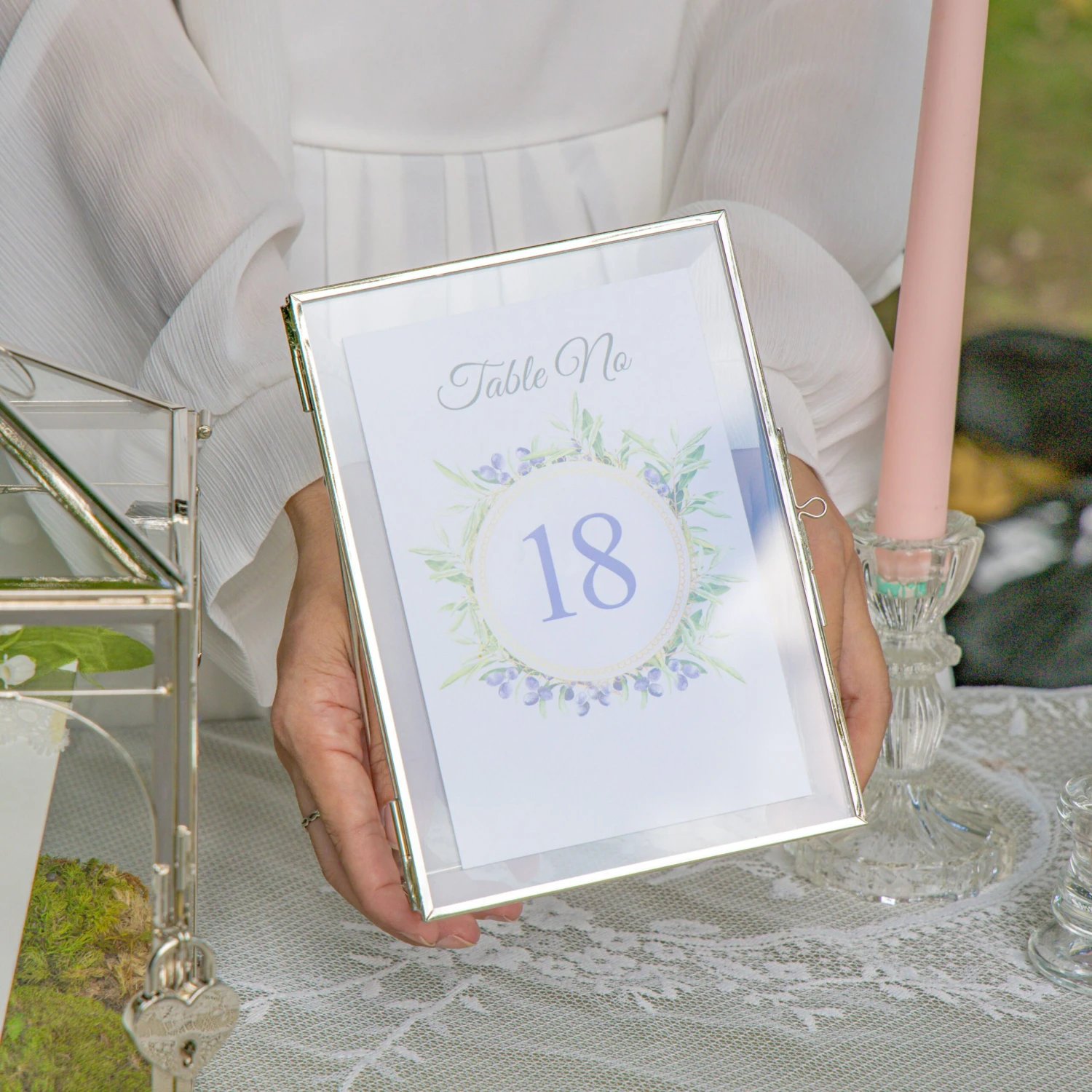 Silver Brass Tabletop Vintage Frame Geometric Ornament Plant Specimen Clip Modern Decor Card Holder 5X7" Reception 7 Silver Brass Tabletop Vintage Frame Geometric Ornament Plant Specimen Clip Modern Decor Card Holder 5X7" Reception - Image 5