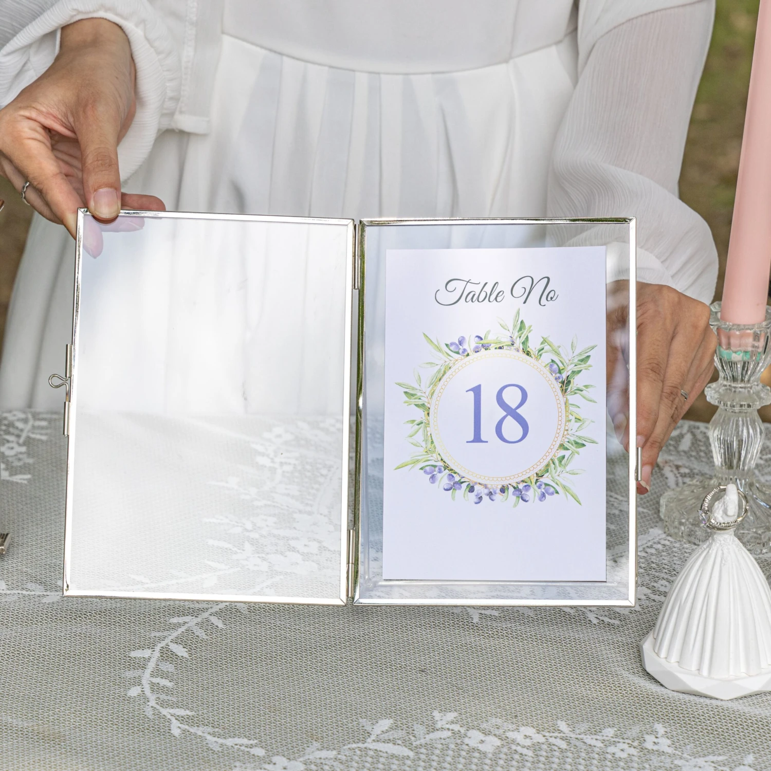 Silver Brass Tabletop Vintage Frame Geometric Ornament Plant Specimen Clip Modern Decor Card Holder 5X7" Reception 5 Silver Brass Tabletop Vintage Frame Geometric Ornament Plant Specimen Clip Modern Decor Card Holder 5X7" Reception - Image 3