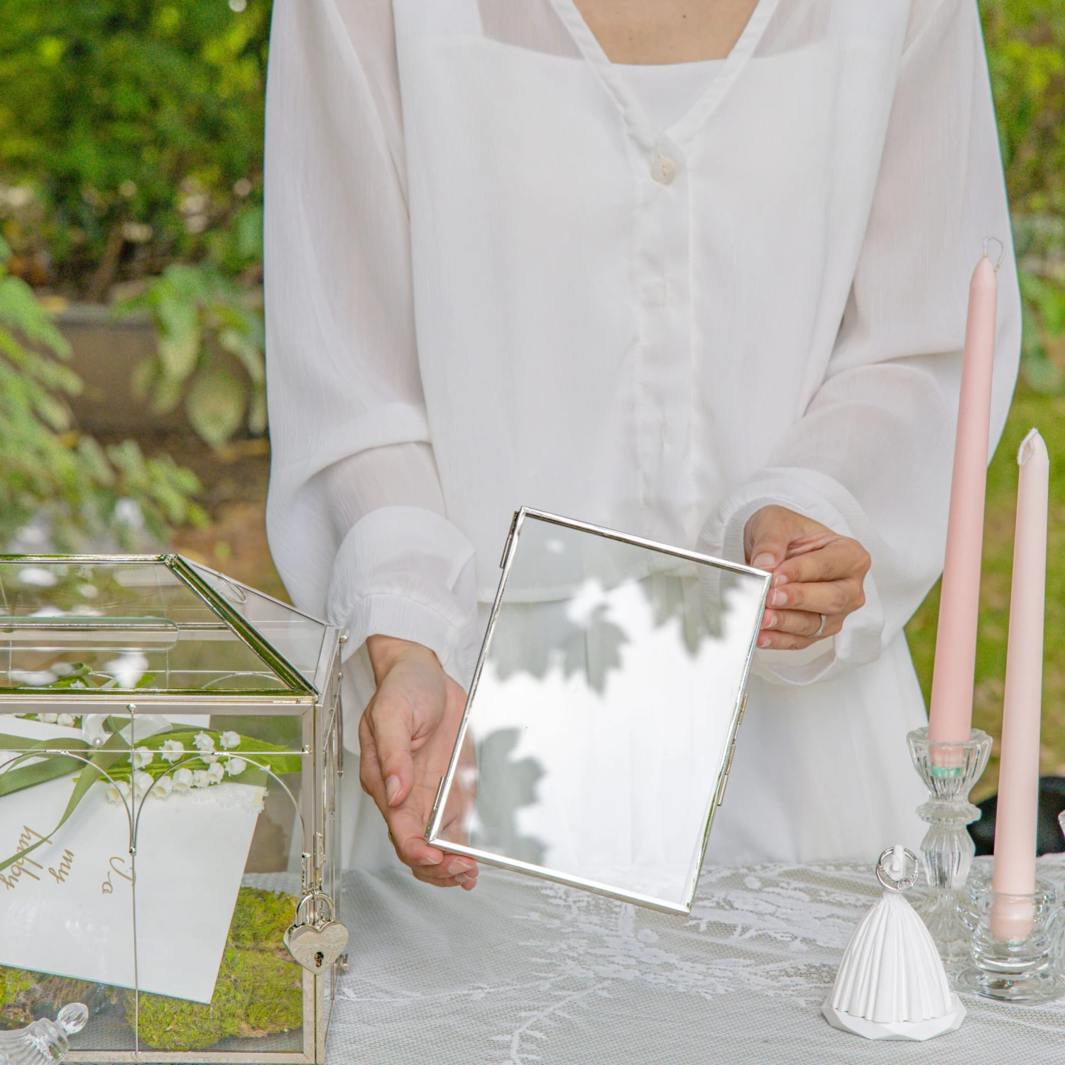 Silver Brass Tabletop Vintage Frame Geometric Ornament Plant Specimen Clip Modern Decor Card Holder 5X7" Reception 8 Silver Brass Tabletop Vintage Frame Geometric Ornament Plant Specimen Clip Modern Decor Card Holder 5X7" Reception - Image 6