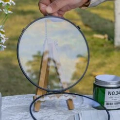 6" Black Wall Hanging RoundHerbarium Brass Glass Frame For Pressed Flowers, Poster, Double Glass, Floating Frame -Terrarium Plant Hub G01A2830