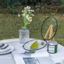 6" Black Wall Hanging RoundHerbarium Brass Glass Frame For Pressed Flowers, Poster, Double Glass, Floating Frame -Terrarium Plant Hub G01A2849