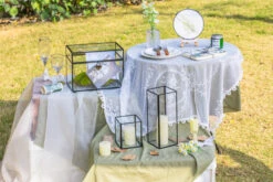 Tall Handmade Black Glass Candle Holder, Square, 9.8" Tall -Terrarium Plant Hub G01A3066