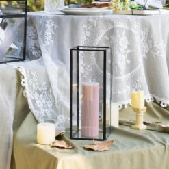 Tall Handmade Black Glass Candle Holder, Square, 9.8" Tall -Terrarium Plant Hub G01A3096