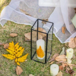 Tall Handmade Black Glass Candle Holder, Square, 9.8" Tall -Terrarium Plant Hub G01A3130