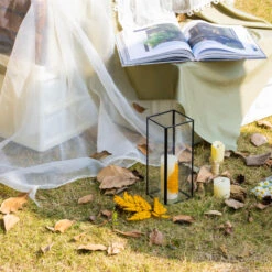 Tall Handmade Black Glass Candle Holder, Square, 9.8" Tall -Terrarium Plant Hub G01A3134