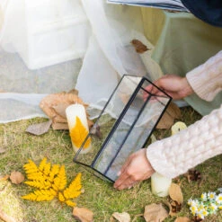 Tall Handmade Black Glass Candle Holder, Square, 9.8" Tall -Terrarium Plant Hub G01A3138