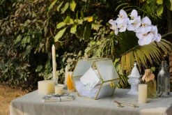 Hexagon Gold Brass And Glass Card Box, Lockable, With Slot For Wedding, Wishwell, Babyshower -Terrarium Plant Hub G01A3256 2