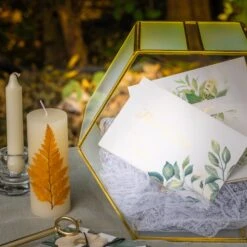 Hexagon Gold Brass And Glass Card Box, Lockable, With Slot For Wedding, Wishwell, Babyshower -Terrarium Plant Hub G01A3284