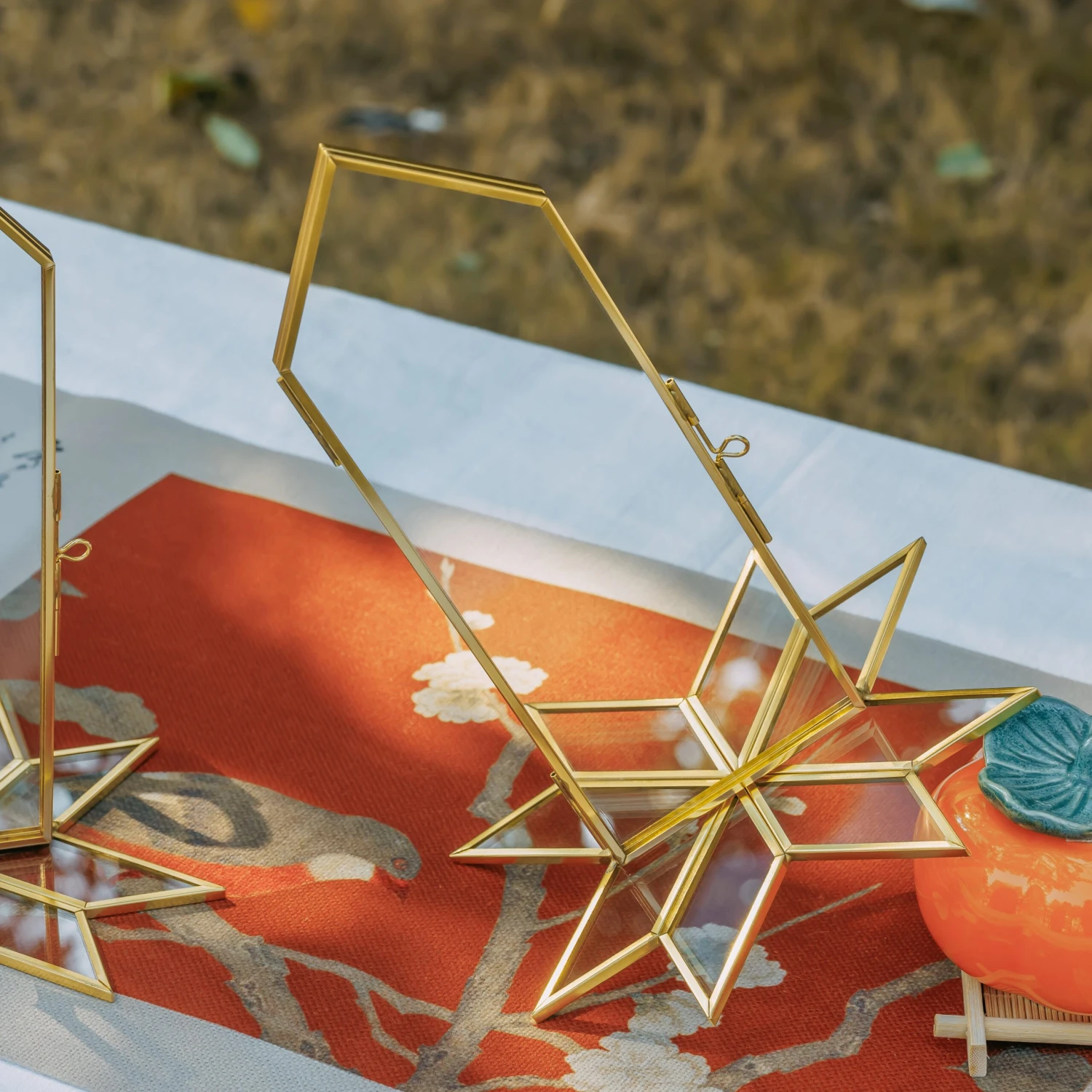 Geometric Gardenia Garden Gold Glass And Brass Wedding Table Number Holder, Pressed Flower Frame 4 Geometric Gardenia Garden Gold Glass And Brass Wedding Table Number Holder, Pressed Flower Frame - Image 2