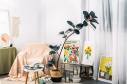 NCYP Artificial Rubber Tree, Rubber Fig, Rubber Bush 5.9FT (70.8 Inches) Tall Faux Plant For Home Office Decor, Indoor Fake Potted Ficus Elastica Tree With Plastic Pot And Rattan Woven Basket -Terrarium Plant Hub G01A5221