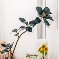 NCYP Artificial Rubber Tree, Rubber Fig, Rubber Bush 5.9FT (70.8 Inches) Tall Faux Plant For Home Office Decor, Indoor Fake Potted Ficus Elastica Tree With Plastic Pot And Rattan Woven Basket -Terrarium Plant Hub G01A5280