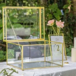 Handmade 12" Large Gold Rectangle Geometric Glass Card Box With Slot Lock For Keepsake, Wedding Reception, Postbox -Terrarium Plant Hub G01A5658 e6eba91c d9a1 44df 9bdf c946972c1458