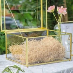 Handmade 12" Large Gold Rectangle Geometric Glass Card Box With Slot Lock For Keepsake, Wedding Reception, Postbox -Terrarium Plant Hub G01A5695 d6aaf45d dcbd 451f b651 17c2ddb1b672