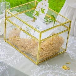 Handmade 12" Large Gold Rectangle Geometric Glass Card Box With Slot Lock For Keepsake, Wedding Reception, Postbox -Terrarium Plant Hub G01A5751 ee4c996c f690 42f8 9d03 98fcb9626368