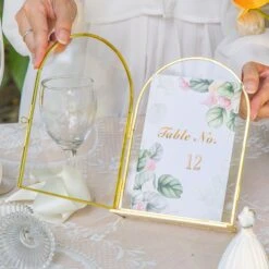 5x7'' Arched Brass And Double Glass Frame, For Pressed Flowers, Table Number Holder 27 5x7'' Arched Brass And Double Glass Frame, For Pressed Flowers, Table Number Holder -Terrarium Plant Hub G01A6956