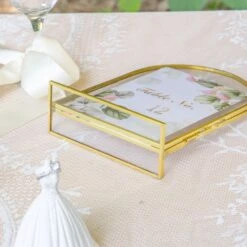 5x7'' Arched Brass And Double Glass Frame, For Pressed Flowers, Table Number Holder 31 5x7'' Arched Brass And Double Glass Frame, For Pressed Flowers, Table Number Holder -Terrarium Plant Hub G01A6997