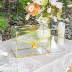 Handmade Envelope Shape Geometric Glass Wedding Card Box Terrarium With Slot, Heart Lock Key -Terrarium Plant Hub G01A7001