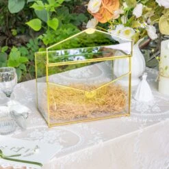 Handmade Envelope Shape Geometric Glass Wedding Card Box Terrarium With Slot, Heart Lock Key -Terrarium Plant Hub G01A7009