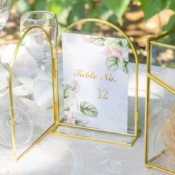 5x7'' Arched Brass And Double Glass Frame, For Pressed Flowers, Table Number Holder 33 5x7'' Arched Brass And Double Glass Frame, For Pressed Flowers, Table Number Holder -Terrarium Plant Hub G01A7091