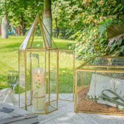 Handmade Gold Tall Tower Terrarium Glass Box For Ribbon Wands, Pens, Cancel Holder For Wedding, Reception, Wishing Well, Bridal Shower -Terrarium Plant Hub G01A8624 1f24805c f870 41c0 8a22 758635b9724e