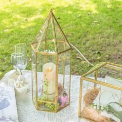 Handmade Gold Tall Tower Terrarium Glass Box For Ribbon Wands, Pens, Cancel Holder For Wedding, Reception, Wishing Well, Bridal Shower -Terrarium Plant Hub G01A8679 8d73b950 cf94 4fec 9e4b dfa5aa1013be