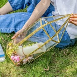 Handmade Gold Tall Tower Terrarium Glass Box For Ribbon Wands, Pens, Cancel Holder For Wedding, Reception, Wishing Well, Bridal Shower -Terrarium Plant Hub G01A8713 2 a5f565dc 158e 4f49 b5aa 857d6d31f143