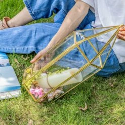 Handmade Gold Tall Tower Terrarium Glass Box For Ribbon Wands, Pens, Cancel Holder For Wedding, Reception, Wishing Well, Bridal Shower -Terrarium Plant Hub G01A8713 5ae2ba86 3ba9 4d56 a5ae d668f133ba23