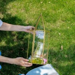 Handmade Gold Tall Tower Terrarium Glass Box For Ribbon Wands, Pens, Cancel Holder For Wedding, Reception, Wishing Well, Bridal Shower -Terrarium Plant Hub G01A8718 ede4e9d8 3bbb 4834 a940 4a660dd8a135