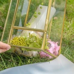 Handmade Gold Tall Tower Terrarium Glass Box For Ribbon Wands, Pens, Cancel Holder For Wedding, Reception, Wishing Well, Bridal Shower -Terrarium Plant Hub G01A8724 53dd7763 8a73 4040 8b2e 934e2547d95b
