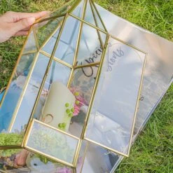 Handmade Gold Tall Tower Terrarium Glass Box For Ribbon Wands, Pens, Cancel Holder For Wedding, Reception, Wishing Well, Bridal Shower -Terrarium Plant Hub G01A8752 aa428e5b 560e 4b50 8fd8 28807d065b60