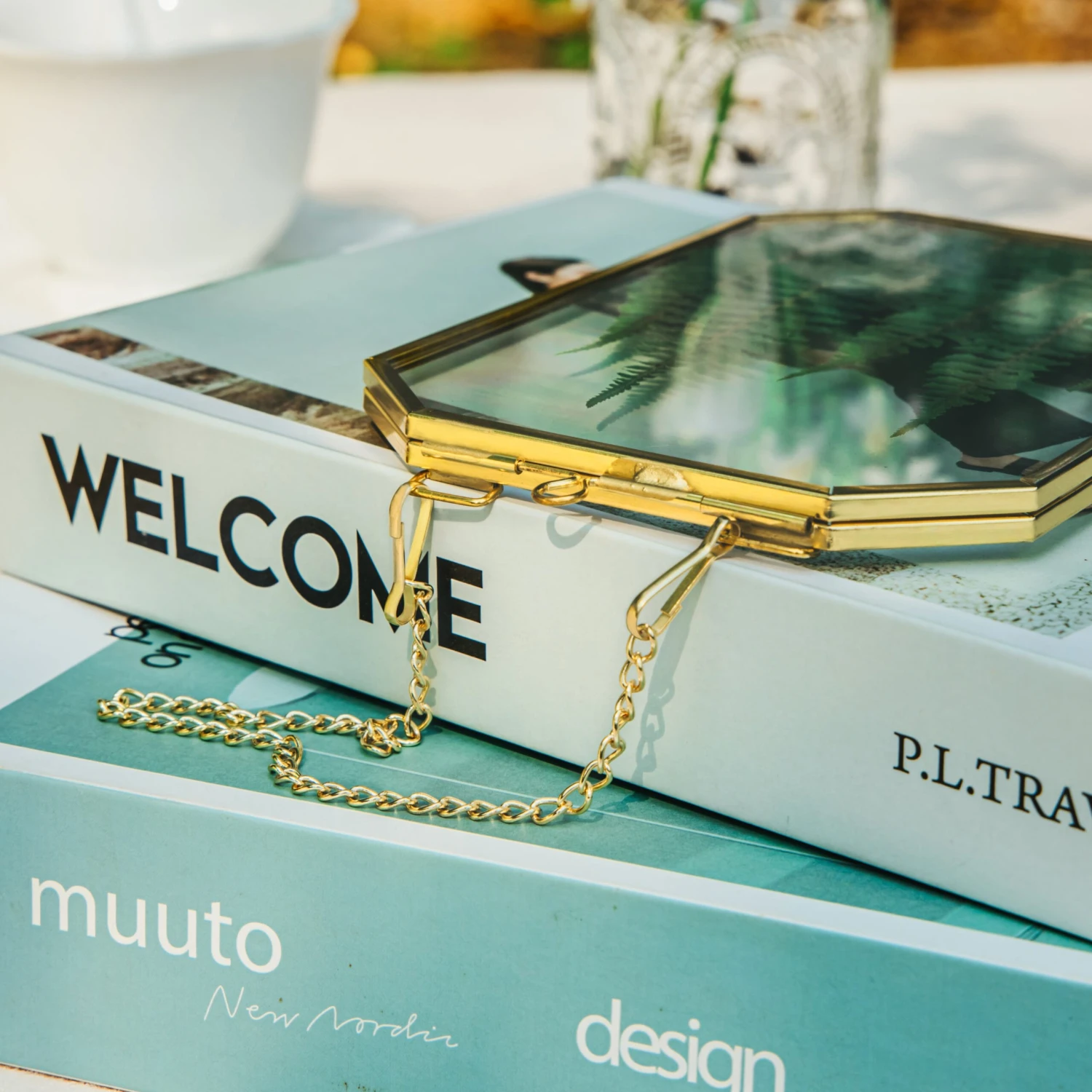 Wall Hanging Long Octagon Herbarium Brass Glass Frame For Pressed Flowers Dried Floating Frame 7 Wall Hanging Long Octagon Herbarium Brass Glass Frame For Pressed Flowers Dried Floating Frame - Image 5