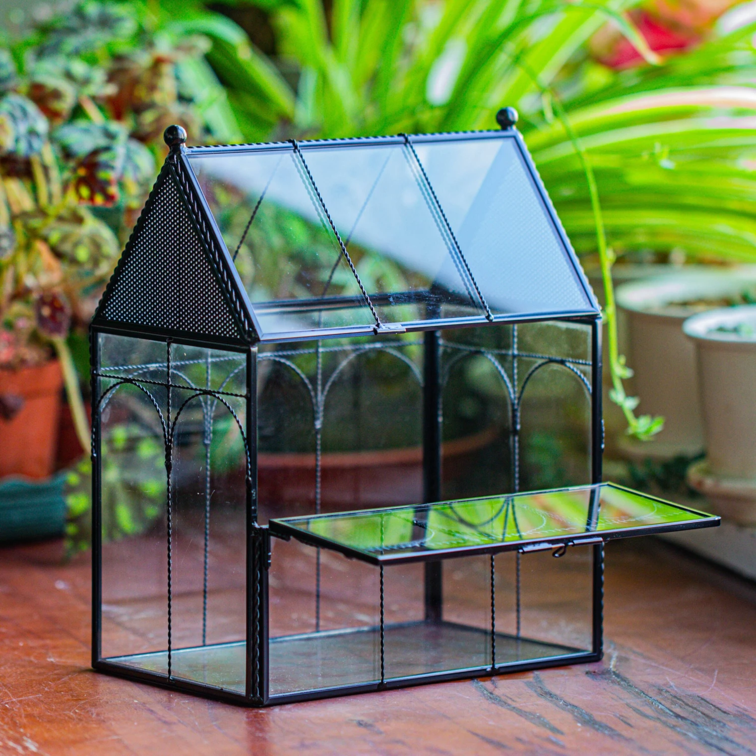 NCYP Vintage House Shape Glass Geometric Terrarium, With Side Door, With Mesh Vent Holes For Small Insects Pet 3 NCYP Vintage House Shape Glass Geometric Terrarium, With Side Door, With Mesh Vent Holes For Small Insects Pet