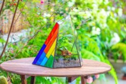 Rainbow Stained Glass Irregular Geometric Ice Peak Shape Terrarium, Close -Terrarium Plant Hub IMG 7984
