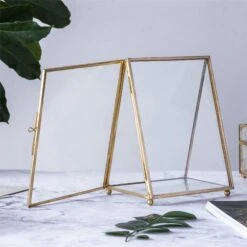 5x7" Brass Gold Tabletop Vintage Frame Geometric Ornament Plant Specimen Clip Modern Decor Card Holder 2-Folded Reception Engagement -Terrarium Plant Hub il fullxfull.2219051694 n4ki