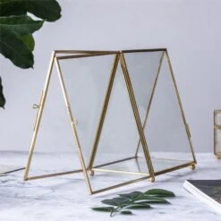5x7" Brass Gold Tabletop Vintage Frame Geometric Ornament Plant Specimen Clip Modern Decor Card Holder 2-Folded Reception Engagement -Terrarium Plant Hub il fullxfull.2219051708 pl7y