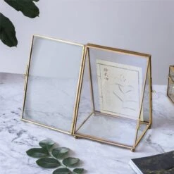 5x7" Brass Gold Tabletop Vintage Frame Geometric Ornament Plant Specimen Clip Modern Decor Card Holder 2-Folded Reception Engagement -Terrarium Plant Hub il fullxfull.2219051738 jkj3