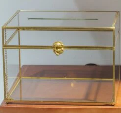 12"Large Gold Foot Rectangle With Slot Geometric Glass Card Box Keepsake Recipe Reception Envelope Holder Display Gift With Swing Lid Latch -Terrarium Plant Hub il fullxfull.3773105958 2lr2